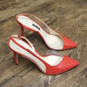 nine west toffee vinyl slingback pumps